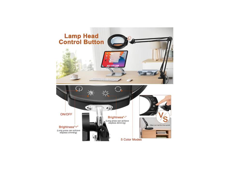 Tobeape Metal Swing Arm LED Desk Lamp,10X Magnifying Glass with Light & Clamp