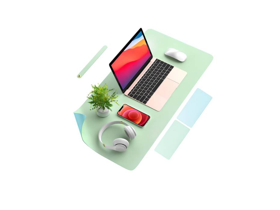 Large Desk Pad, Non-Slip PU Leather Desk Mouse Pad Waterproof Desk Pad Protector, 31.5'' x 15.75'' (Light Green & Blue)