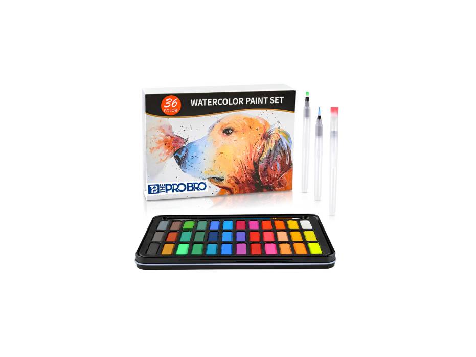 THE PRO BRO Watercolor Paint Set, 36 Premium Colors in Gift Box with Bonus Watercolor Paper Pad and Water Brushes