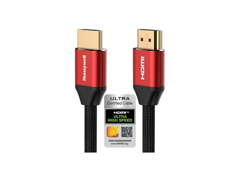 Honeywell HDMI Cable 2.1 with Ethernet, 8k@60Hz UHD Resolution, 2 Mtr, 48 GBPS Transmission Speed, Dolby DTS, 3D, Ultra-Fast Speed, Male-to-Male