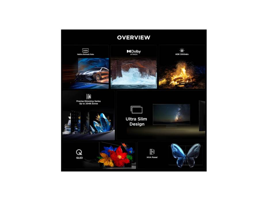 TCL 85 Inch Smart TV 4K QD-Mini LED Colorful Quantum Crystal HDR 3000nits Gaming Google TV, 144Hz Native Refresh Rate, Audio by Bang & Olufsen, Dolby Atmos