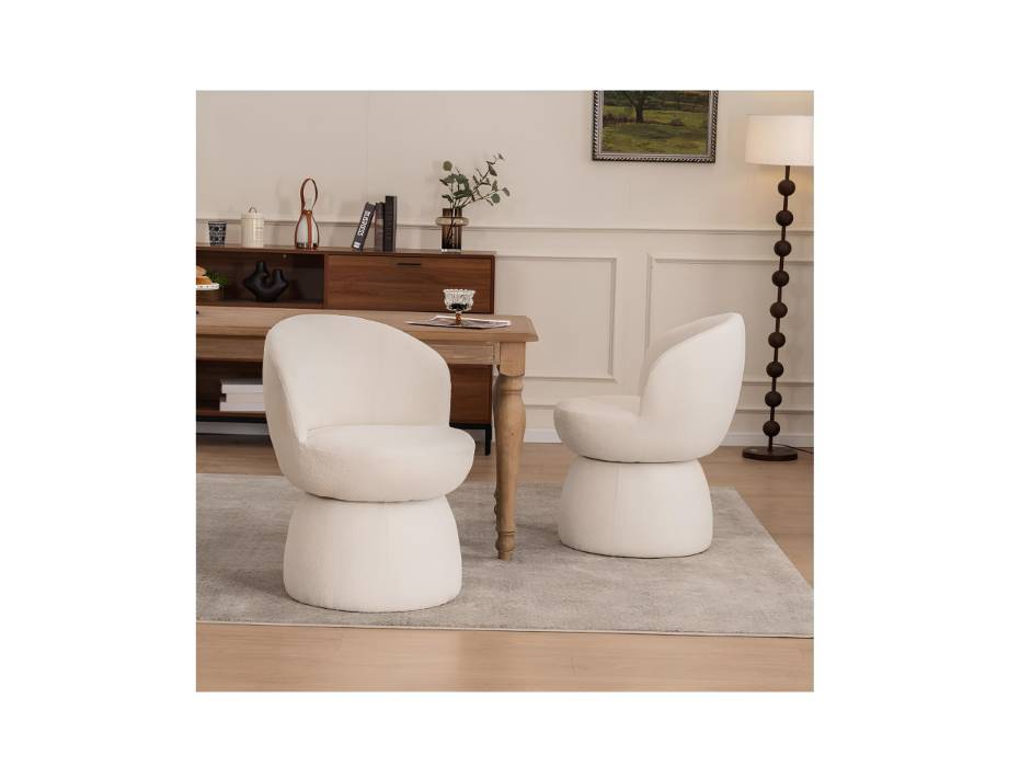 YOUTASTE Extra Wide Swivel Dining Chair Mid Century Modern Armless Comfy Accent Chair Set of 1, Cream White