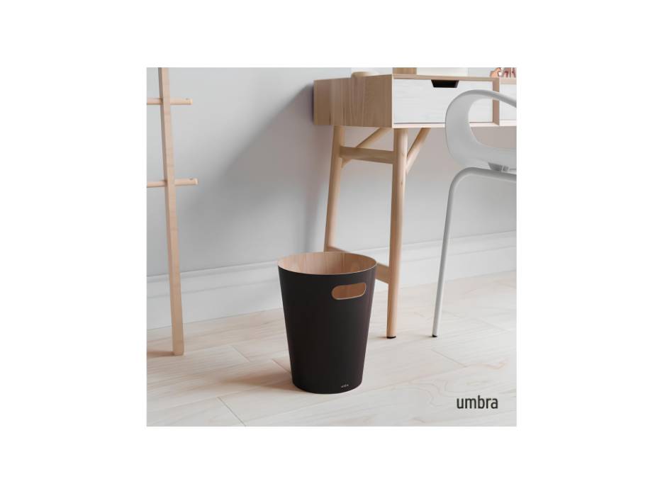Umbra Woodrow, 2 Gallon Modern Wooden Trash Can Wastebasket for Home and Office, Black