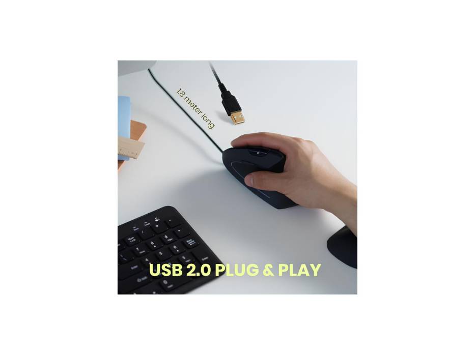 Perixx Perimice-513R Wired Vertical Ergonomic USB Mouse, 6 Buttons with 2 Level DPI Switch 1000/1600, Right Handed Design, Black