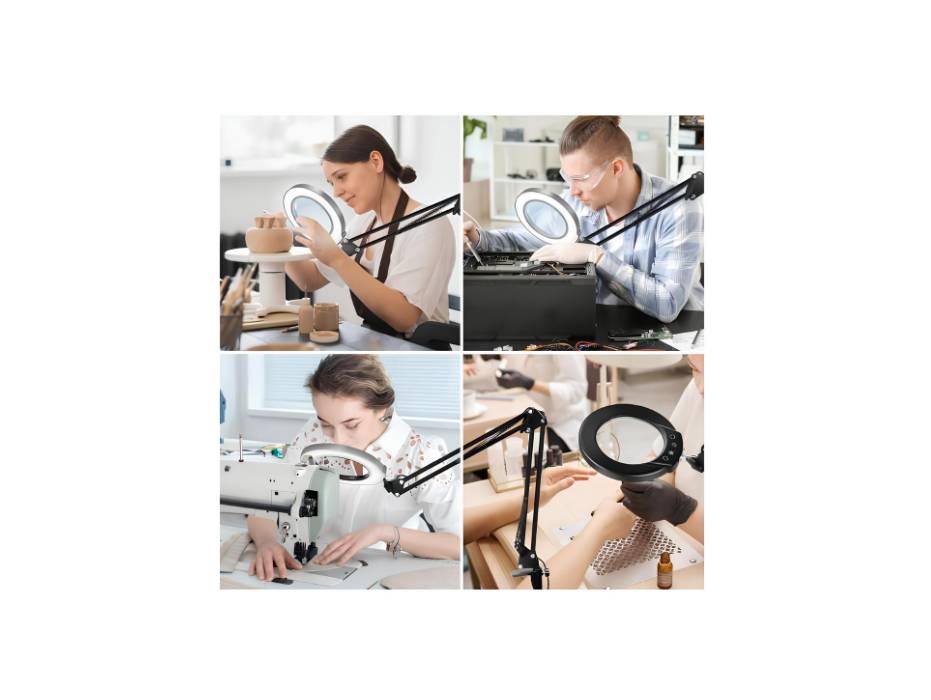 Tobeape Metal Swing Arm LED Desk Lamp,10X Magnifying Glass with Light & Clamp