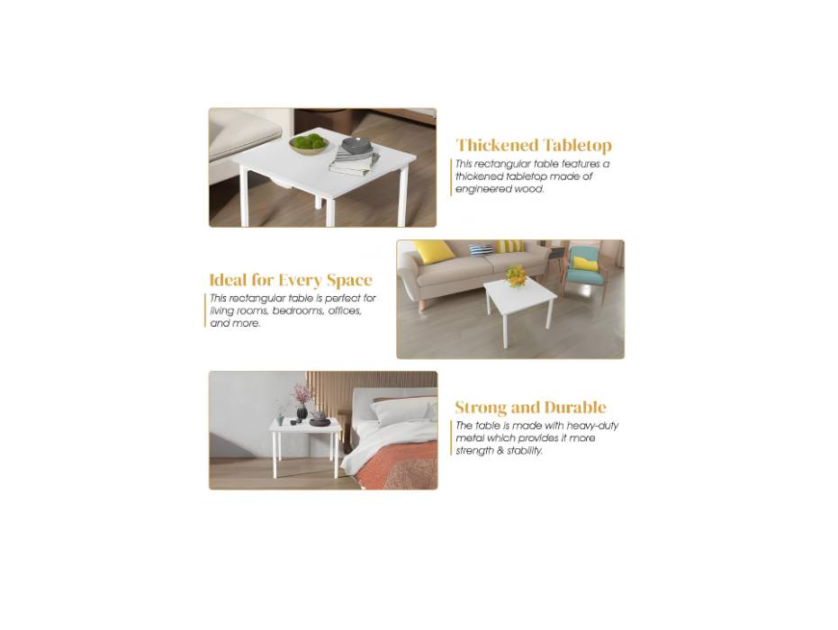 RIGID Minimalist Coffee Table | Modern Center Table Compact Square Design for Living Room, Office, Lounge, Home Furniture, (White - 60D x 60W x 45H CM)