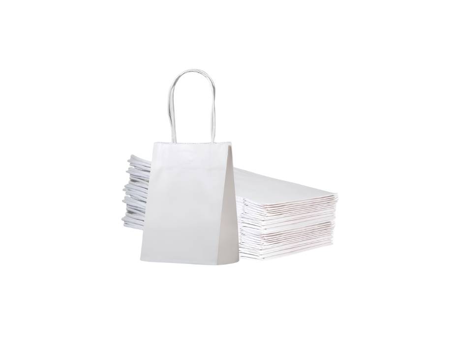 White Kraft Paper Bags with Handles, 15 x 11 x 6 cm - Pack of 24