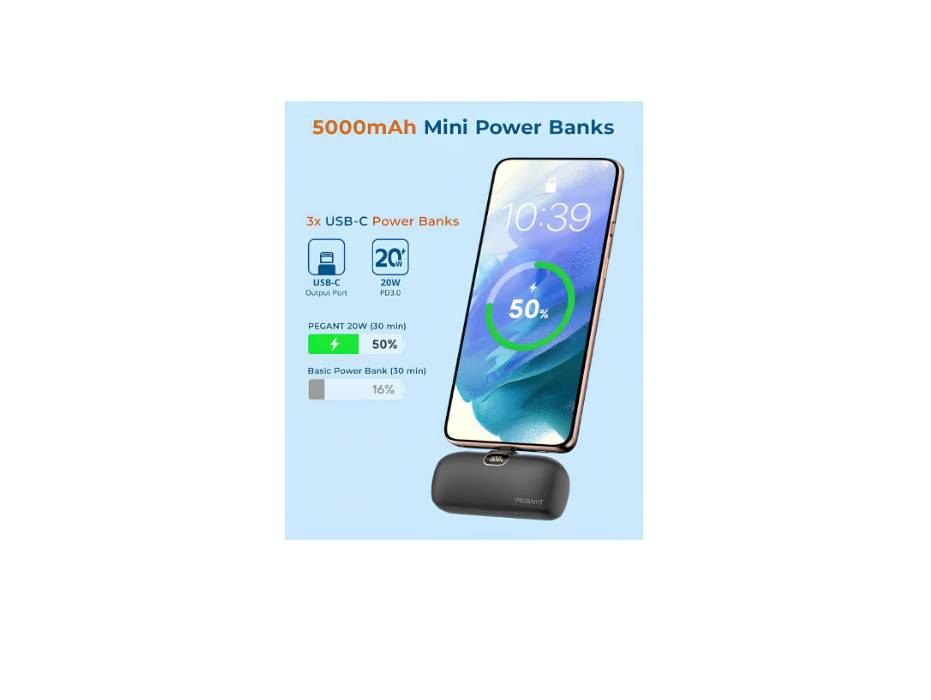 PEGANT Power Bank 5000mAh, 3 Compact Power banks with Charging Station, USB C Fast Charging, 20W PD3.0 18W QC3.0