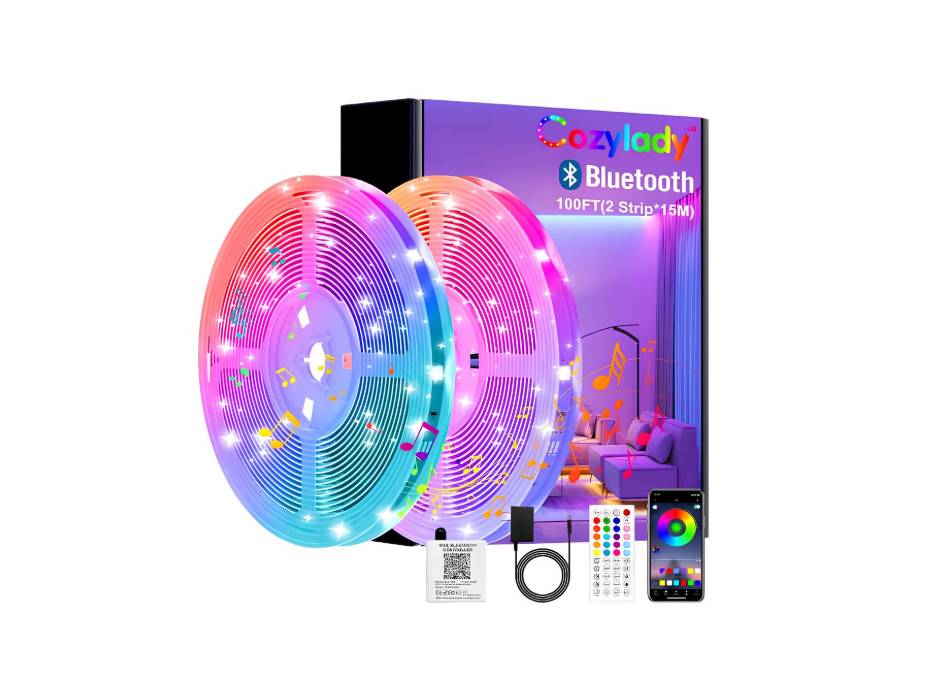 Cozylady LED Light Strip 30m Cozylady Smart Bluetooth LED Light RGB Music Sync Rope Light Controlled by APP and Remote
