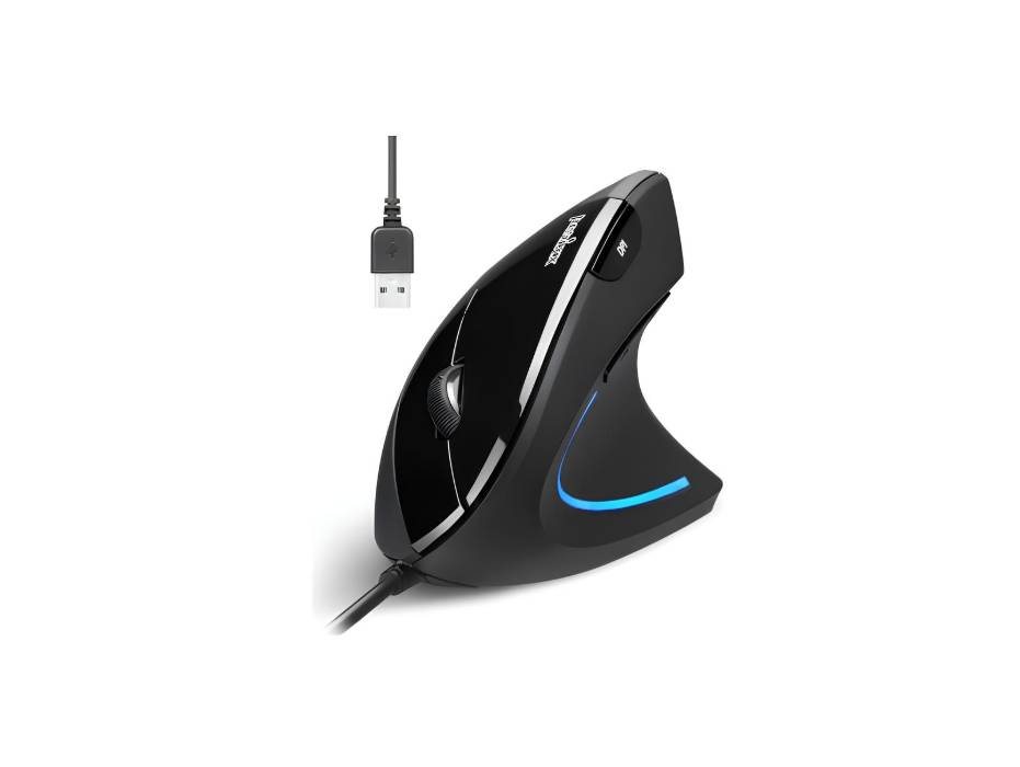 Perixx Perimice-513R Wired Vertical Ergonomic USB Mouse, 6 Buttons with 2 Level DPI Switch 1000/1600, Right Handed Design, Black