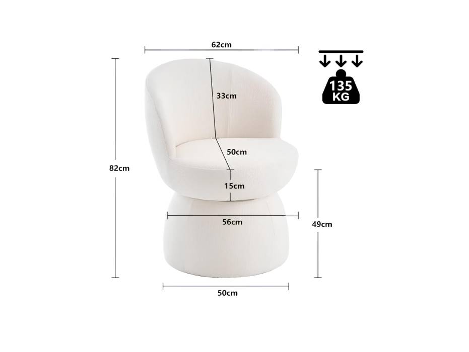 YOUTASTE Extra Wide Swivel Dining Chair Mid Century Modern Armless Comfy Accent Chair Set of 1, Cream White