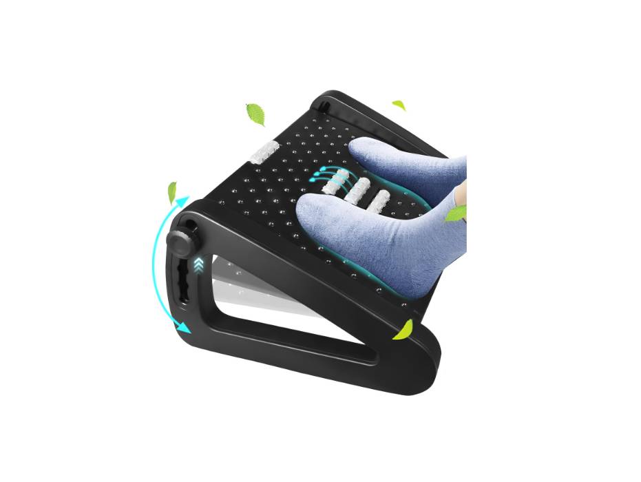 SLEEPHEAD® Ergonomic Office FootStool, Adjustable Height, Massage Surface, Black