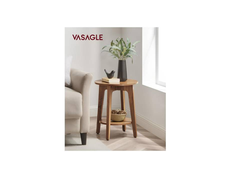 VASAGLE Round End Table with Lower Shelf, Nightstand for Small Spaces, 15.8 x15.8 x 19.7 Inches, Rustic Walnut