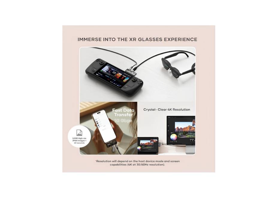 Satechi Mobile XR Hub, USB-C 100W, 10Gbps Data Transfer, Video Output for AR Glasses, 4K UHD, 3.5mm Audio Jack Port