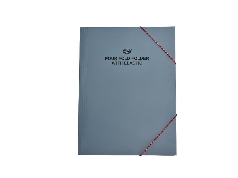 FIS Four Fold Folder with Elastic band 320gsm, A4, Blue (FSFF12NBL)
