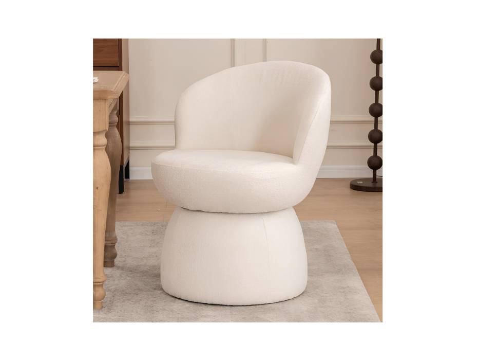 YOUTASTE Extra Wide Swivel Dining Chair Mid Century Modern Armless Comfy Accent Chair Set of 1, Cream White