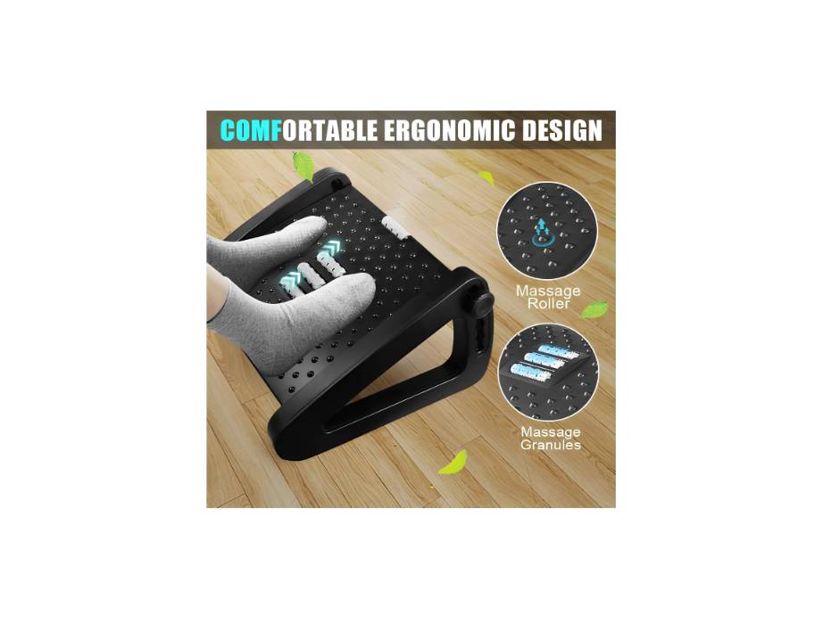 SLEEPHEAD® Ergonomic Office FootStool, Adjustable Height, Massage Surface, Black