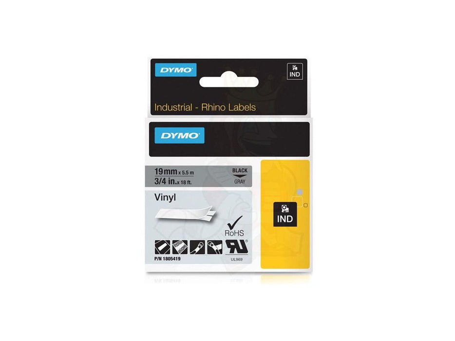 Dymo Rhino 1805419 Vinyl 19mm Black on Grey Tape