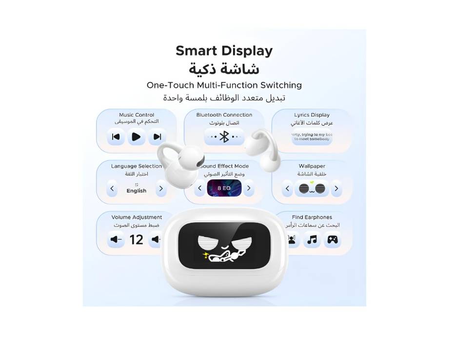 UGREEN ClipBuds Magic, Open-Ear Earbuds with Smart Touchscreen, Custom Wallpaper, Bluetooth Camera Remote Control, Clip On Earphones Wireless for Android and iOS, White