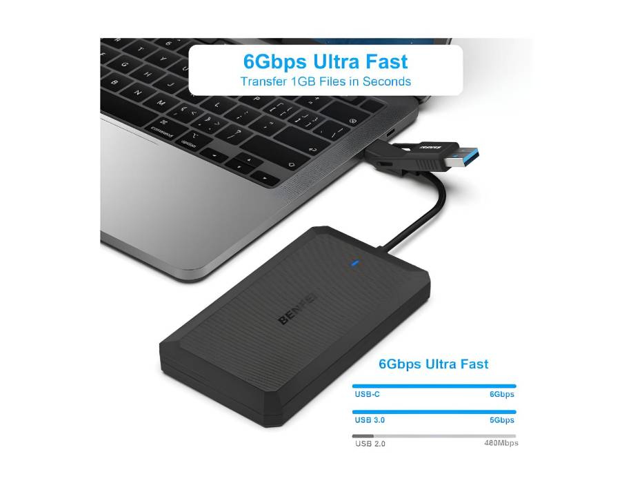 BENFEI 2.5 Inch SATA to USB Tool Free External Hard Drive Enclosure, USB Type-C/Type-A to Sata Compatible for 2.5 Inch SSD