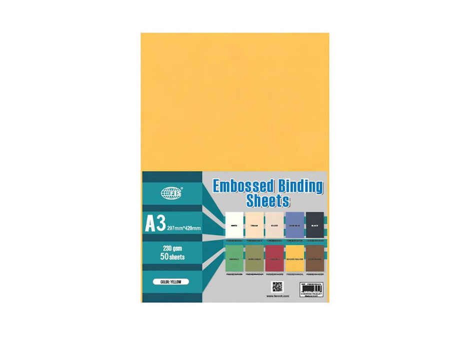 FIS A3 Embossed Leather Board Binding Cover, 50/pack, Golden Yellow