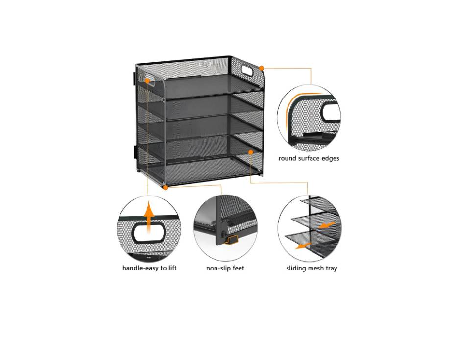 Metal Mesh 5 Tier Document Tray Black