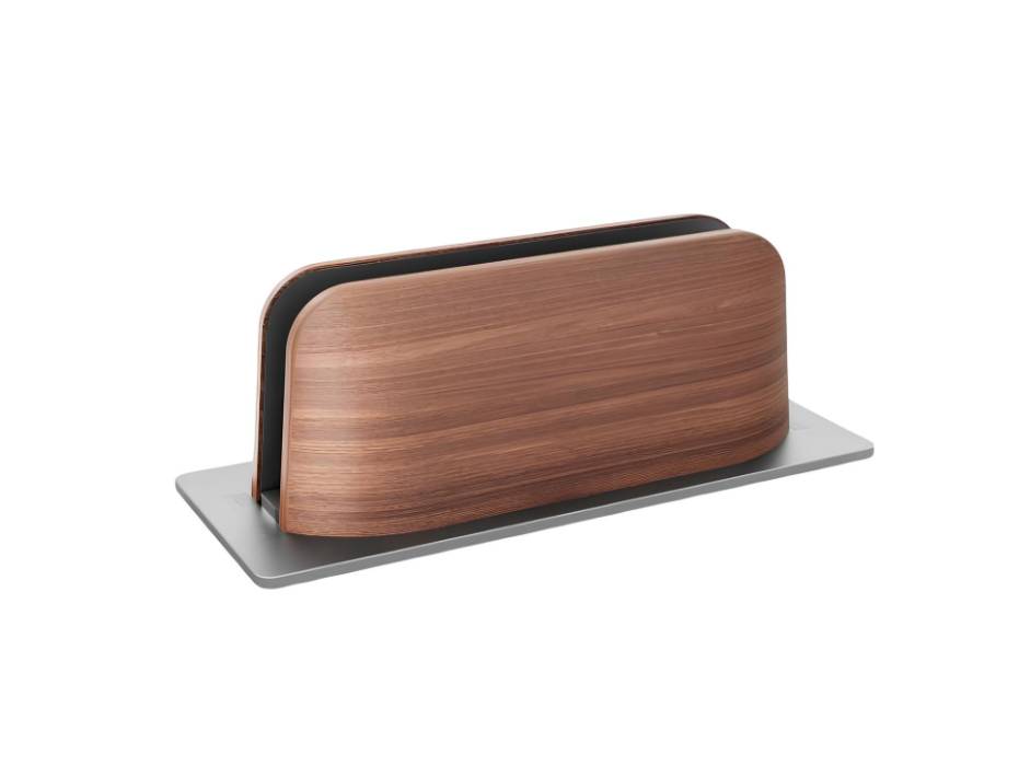 Vertical Laptop Stand for Desk, Black Walnut Wood and Aluminium Laptop Holder for All MacBook, Surface, Samsung, HP, Dell, Chrome Book