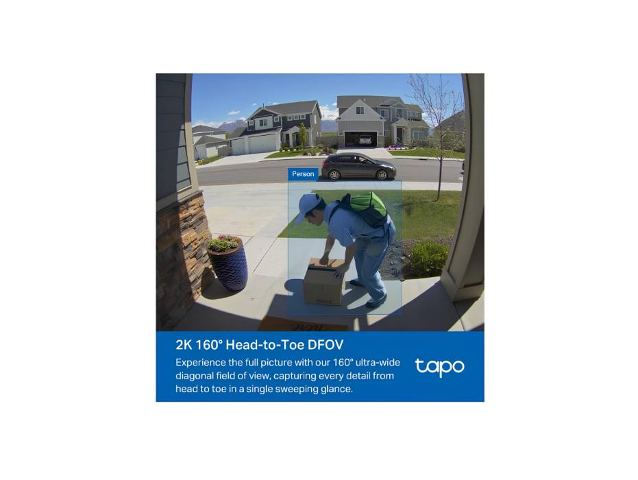 Tapo TP-Link D210 Video Doorbell Battery (Video Doorbell), Doorbell with Camera, 2K 3MP, Colour Night Vision, Two-Way Audio, 6400 mAh Non-Removable Battery, AI Detection, with Chime