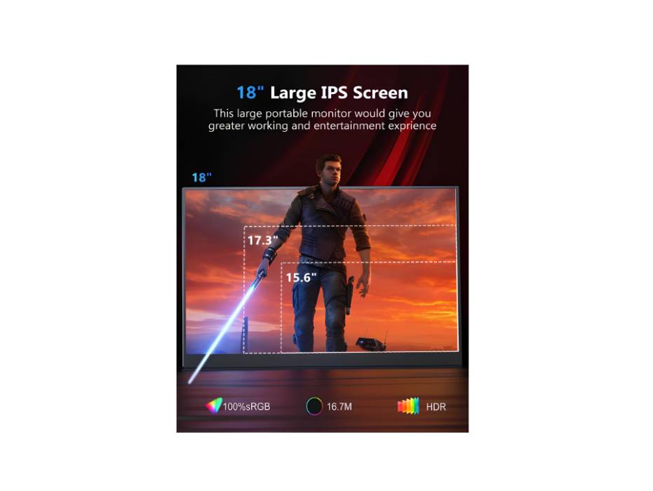 MagicRaven Portable Gaming Monitor, 18" 2.5K 144Hz Laptop Monitor, Dual USB C HDMI Second Computer Screen, VESA Gaming Display with Speakers