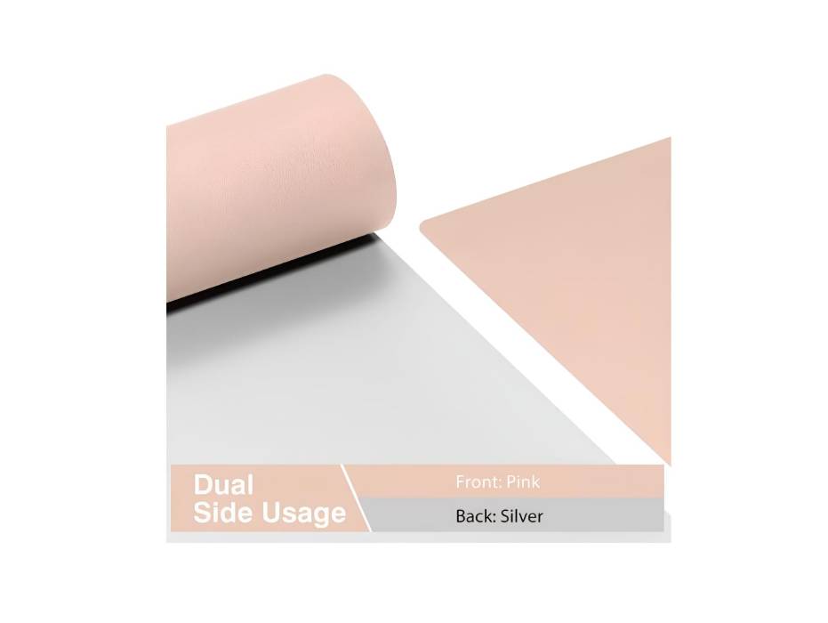 Large Desk Pad, Non-Slip PU Leather Desk Pad Protector, 31.5'' x 15.75'' (Pink & Silver)