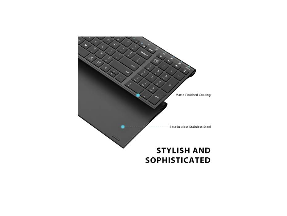 iClever Bluetooth Keyboard BK10, Multi Device Keyboard Rechargeable with Number Pad Ergonomic Design Full Size, Black