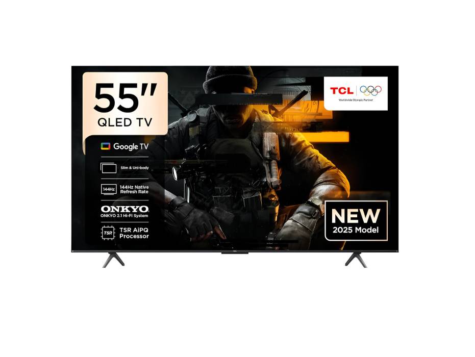 TCL 55T8C 55 Inch Smart TV 4K QLED Colorful Quantum Crystal HDR 10+ TV, 144Hz Refresh Rate, ONKYO 2.1 Hi-Fi, Dolby Atmos, DTS Virtual X, MEMC, Game Master