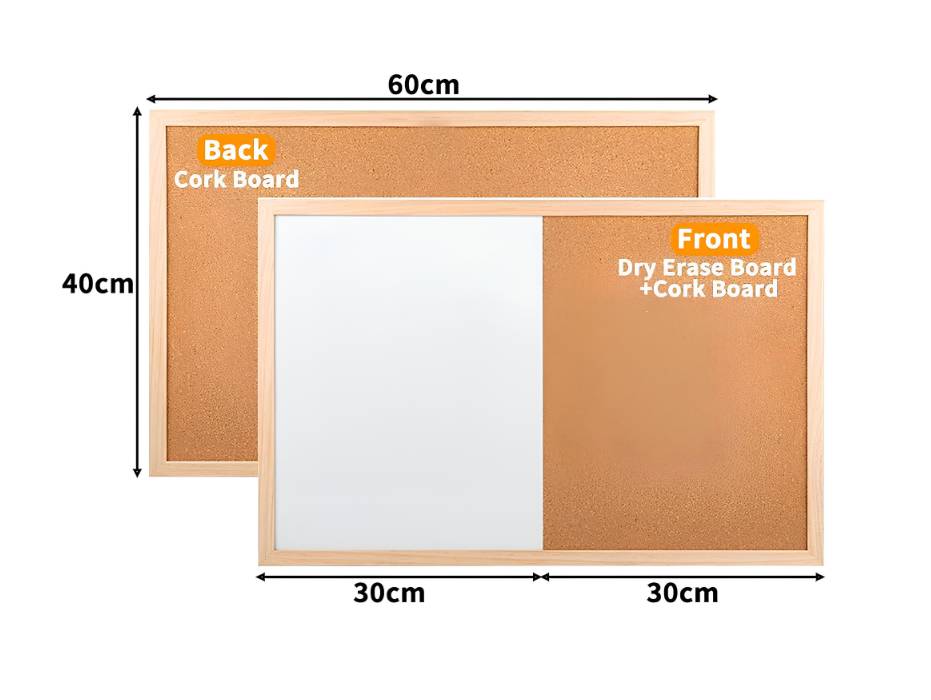 Cork Board and Magnetic Dry Erase White Board Combo, 40x60cm Bulletin Board for Office