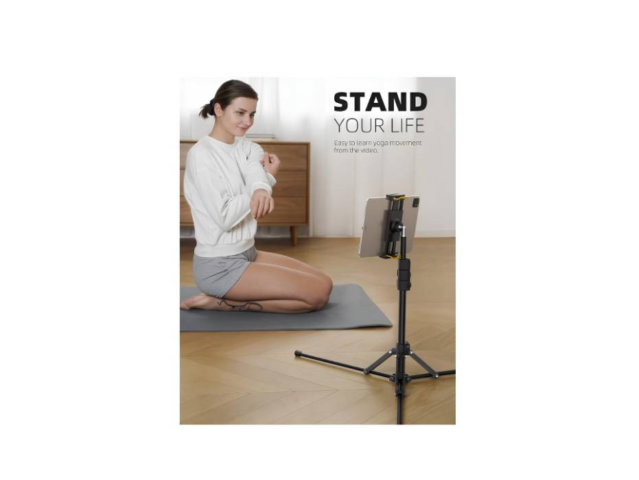 Lamicall Tablet Floor Tripod Stand - Tablet Holder Mount with Adjustable Height for Stream/Watching, for 4.7-13" Tablet and Cellphone