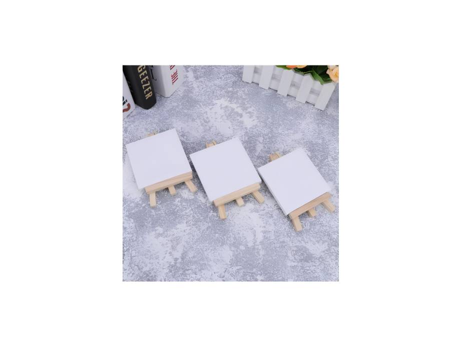 White Blank Stretched Mini Canvas with Wooden Easel - Set of 12