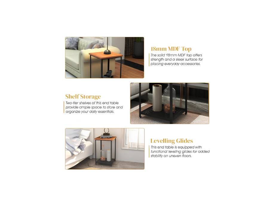 RIGID Nightstand | End Table with Open Storage Shelf | Wooden Top & Metal Frame Side Table for Bedroom, Living Room, Hallway | Modern Bedside Table Organizer (45D x 45W x 72H CM)