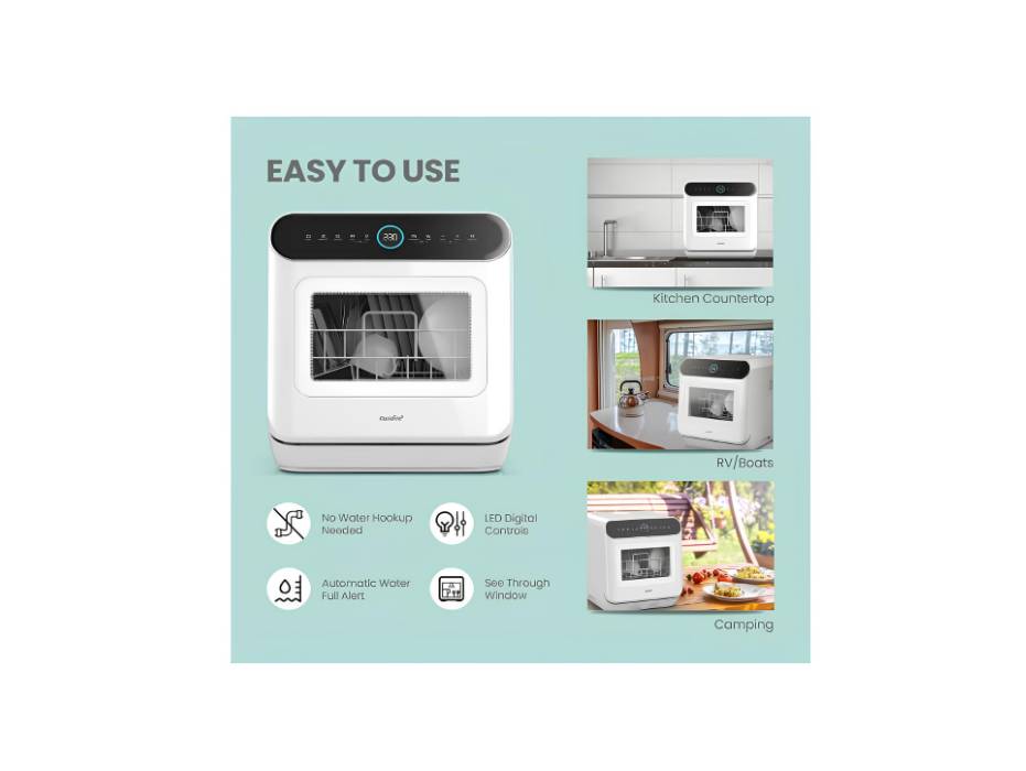 COMFEE' Mini Dishwasher Countertop Dishwasher 3 Place Settings 6 Programs, Freestanding, Touch Control, Delay Start and Off-peak Wash Function - White