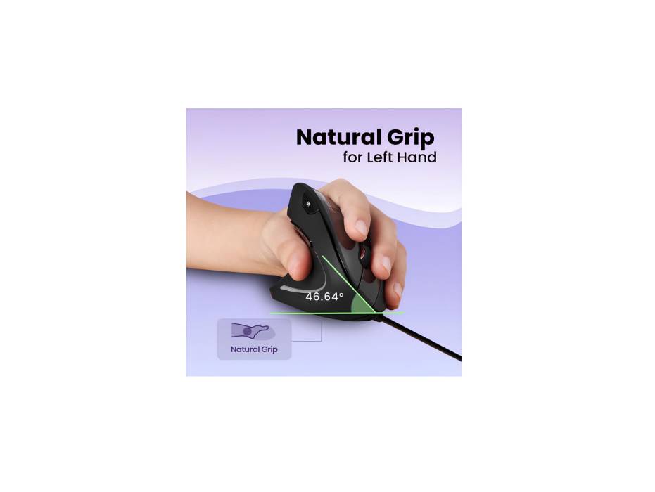 Perixx Perimice-513L Wired Vertical Ergonomic USB Mouse, 6 Buttons e with 2 Level DPI Switch 1000/1600, Left Handed, Black
