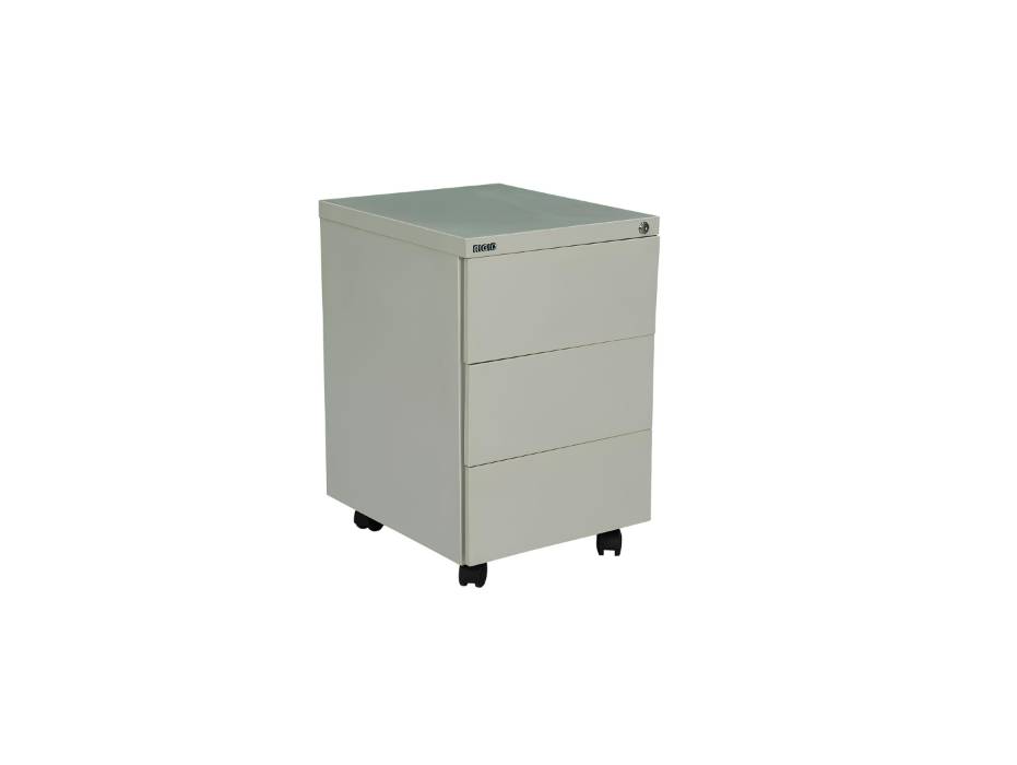 RIGID Steel Mobile Pedestal | 3 Drawer Under Desk Storage Unit with Lock | Modern Office Filing Cabinet with Wheels for Home, Office, Workstation Furniture, Grey