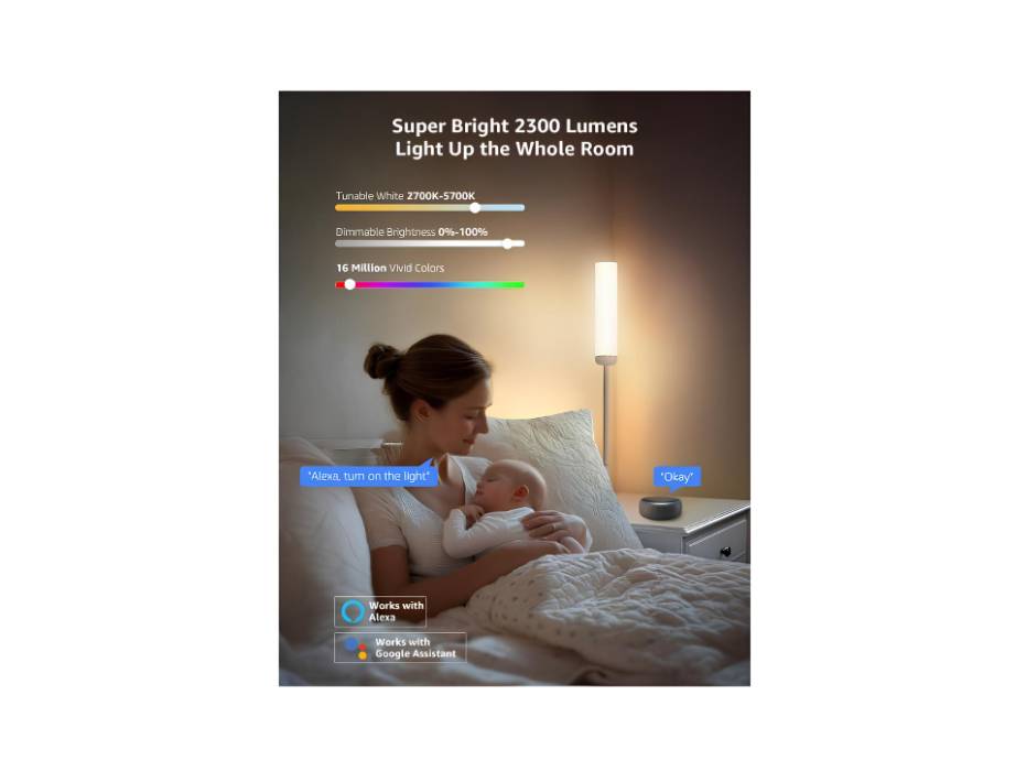 Lepro O1 AI Floor Lamp, 2300LM Smart LED Standing Lamp APP/WiFi Control, Alexa/Google Assistant Enabled, Modern Floor Lamp with Music Sync, DIY Mode