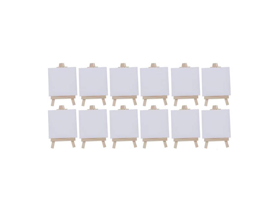 White Blank Stretched Mini Canvas with Wooden Easel - Set of 12