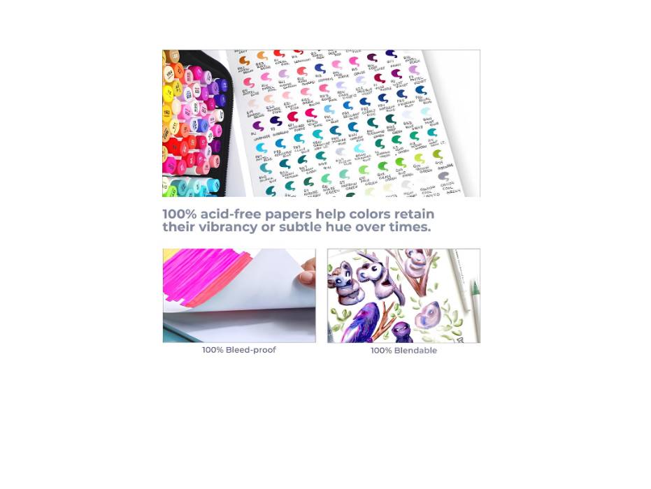 Ohuhu Marker Pads Art Sketchbook, 200Gsm, 60 Sheets, Spiral Bound , Specially For Alcohol Markers, 254 x 193mm