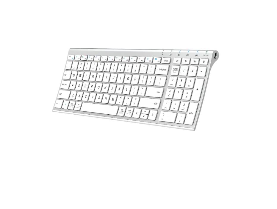 iClever Bluetooth Keyboard BK10, Multi Device Keyboard Rechargeable with Number Pad Ergonomic Design Full Size, Silver