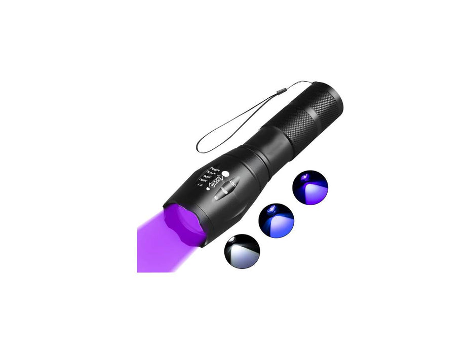 Lukione Rechargeable Portable Handheld UV LED Mini Flashlights - Black