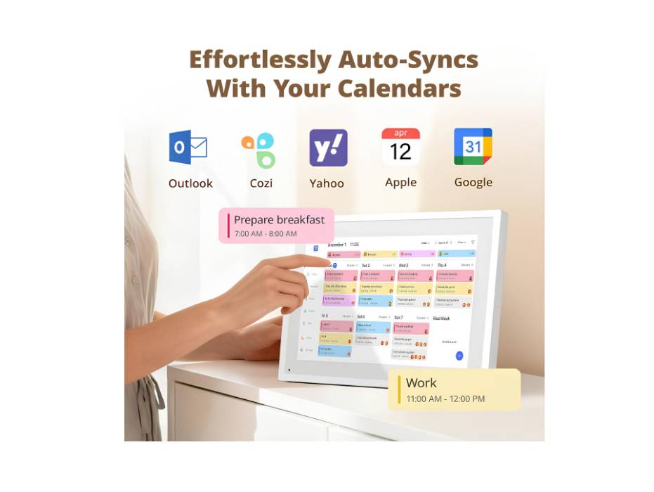 10.1" Digital Calendar Chore Chart – Interactive Touchscreen, Smart Family Planner, Hearth Display Desk Digital Calendar Seamless Scheduling