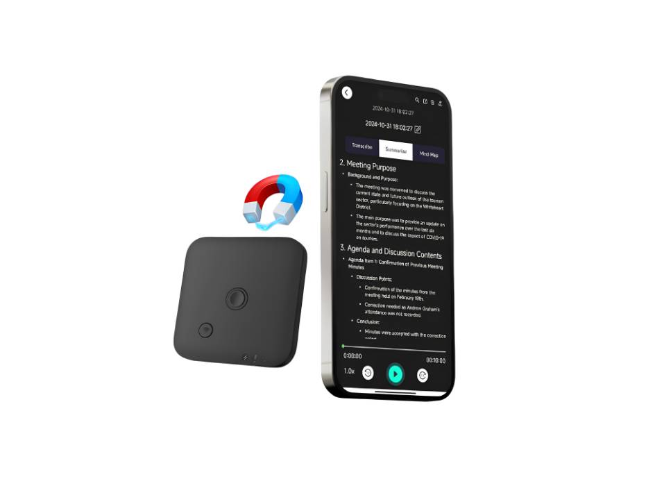 AI 64gb Voice Recorder with APP for AI Voice-to-Text Transcription, GPT-40 Translation Summary