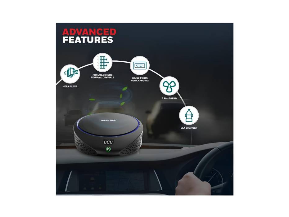 Honeywell Move Pure 5 Car Air Purifier, 4-in-1 Filtration, HEPA filter, removes 99.99% of PM2.5 & PM10