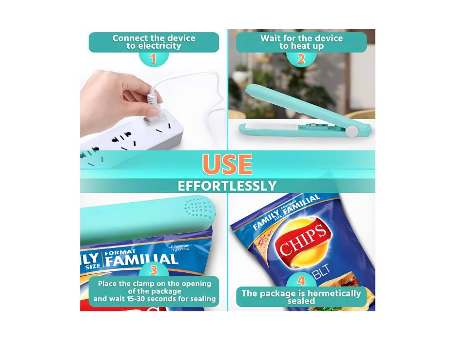 Mini Bag Sealer - 6.75" Easy to Use Heat Sealer with Quick Heating Ceramic Plate, Heat-Resistant ABS, Built-In Switch & Led Indicator