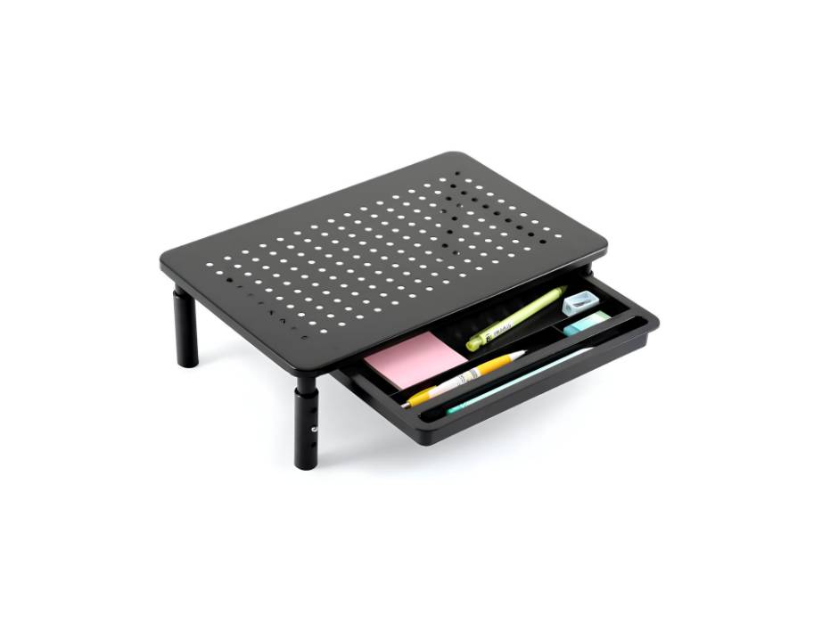 ECVV Monitor Stand Riser, 3 Adjustable Height Monitor Stand with Storage Drawer, Black