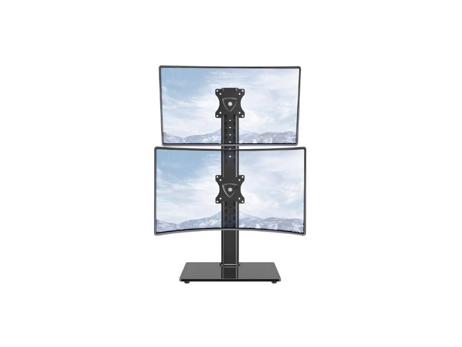 MOUNTUP Vertical Dual Monitor Stand, Stack Two Screens up to 32 inches, 33 Lbs, Free-Standing Monitor Desk Mount, Monitor Riser with Swivel, Tilt, Height Adjustable